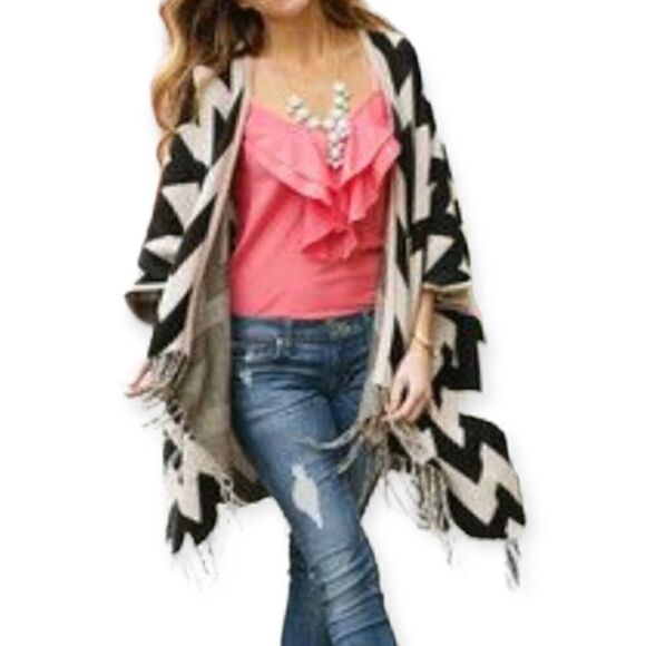 Coco Love chevron print coral and white cardigan - Picture 1 of 7